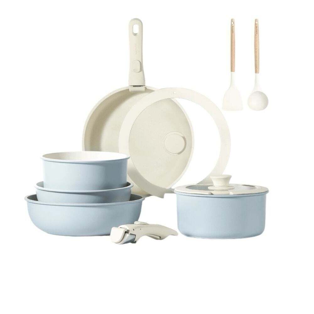 Carote 11 Piece Blue Cookware Set Non Stick Pots Pans with Removable Handles